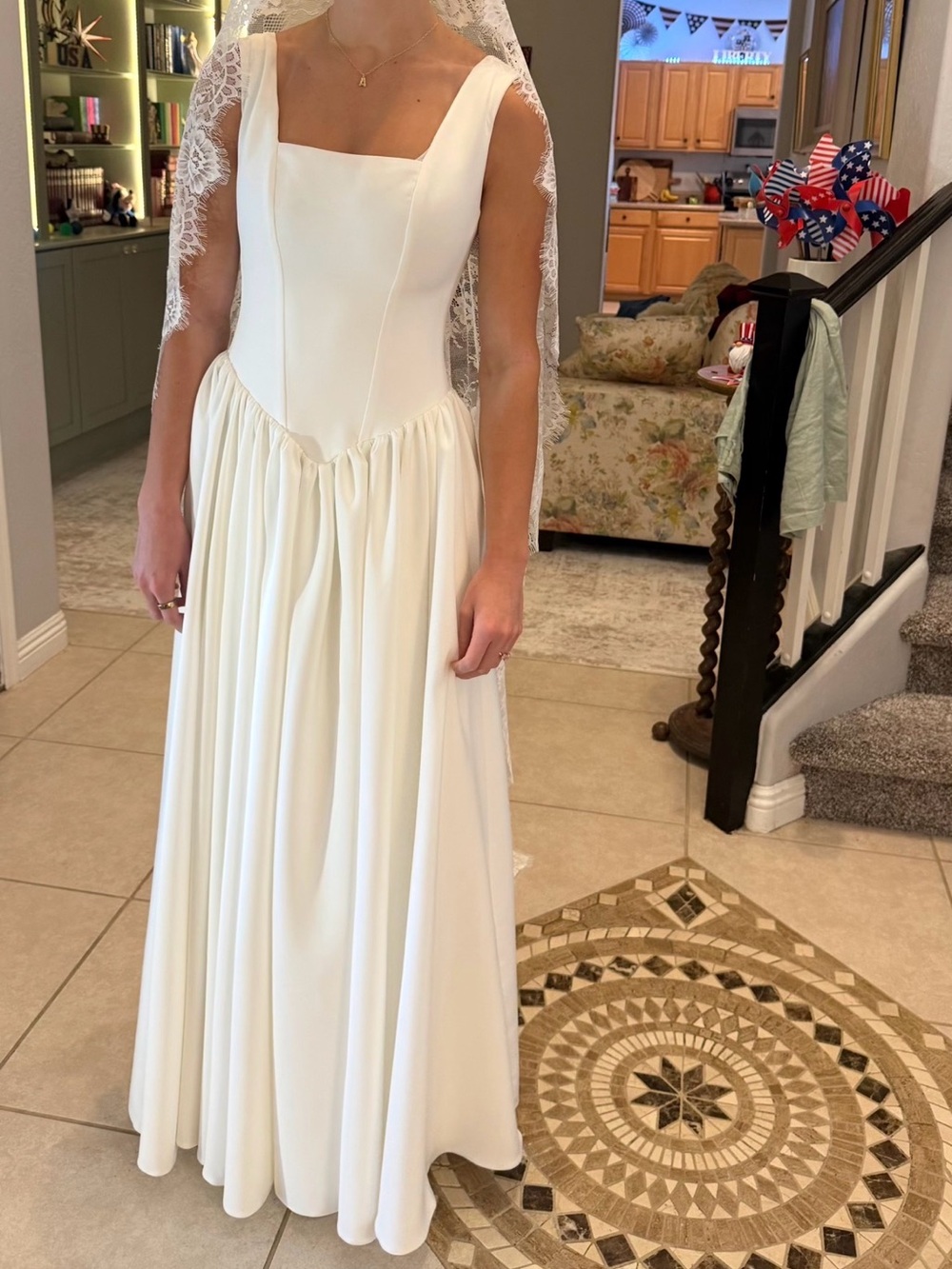 Elegant White Square-Neck Bridal Dress